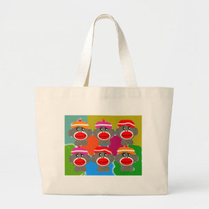 Grand Tote Bag Cadeaux d'ArtArt de bruit de singes de chaussette
