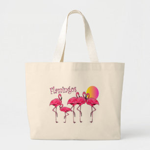 Grand Tote Bag Cadeaux tropicaux d'art de Flamant rose