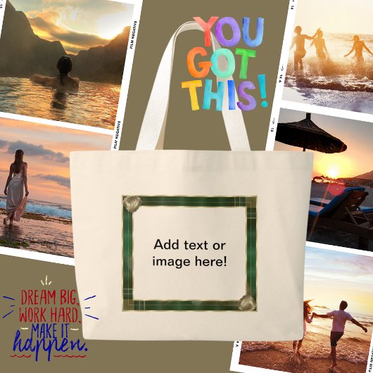 Grand Tote Bag Cadres antiquités verts Ajouter votre devis photo