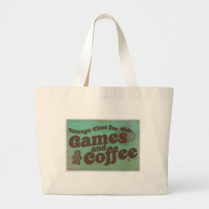 Grand Tote Bag Café et temps de jeux Amusants Style Vintage