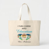 Grand Tote Bag Café Mignonne De L'Enseignant Dans L'Éducation (Devant)