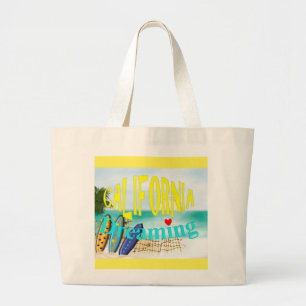 Grand Tote Bag Californie Dreaming Sunny Sea Sand Surf Scène