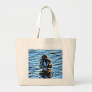 Grand Tote Bag Canard de Mallard dans la rivière Winter - Photo F