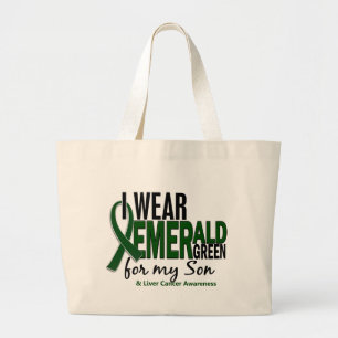 Grand Tote Bag Cancer de foie je porte le vert vert pour mon fils