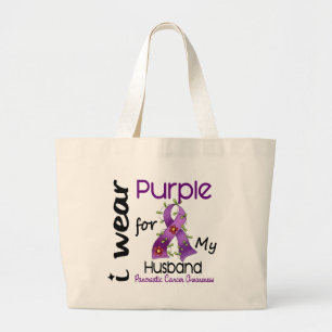 Grand Tote Bag Cancer pancréatique je porte le pourpre pour mon