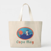 Grand Tote Bag Cape May NJ Seagull Ocean Waves and Sun (Dos)
