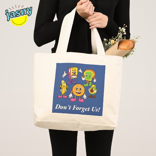 Grand Tote Bag Caractères caricaturaux de nourriture drôle