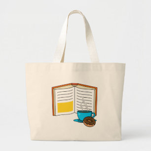 Grand Tote Bag Caricature de café et de beignets