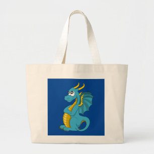 Grand Tote Bag Caricature de dragon bleu