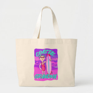 Grand Tote Bag Caricature de tendance de la plage épique de Grand