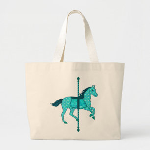 Grand Tote Bag Carousel Horse - Turquoise et Aqua