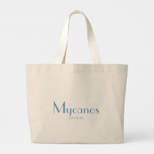 Grand Tote Bag Carré Bleu Nom Personnalisé Et Destination Élégant