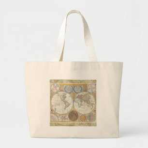 Grand Tote Bag Carte de voyage du monde Antique Vintage