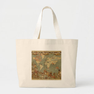 Grand Tote Bag Carte du monde antique 1886 illustrée