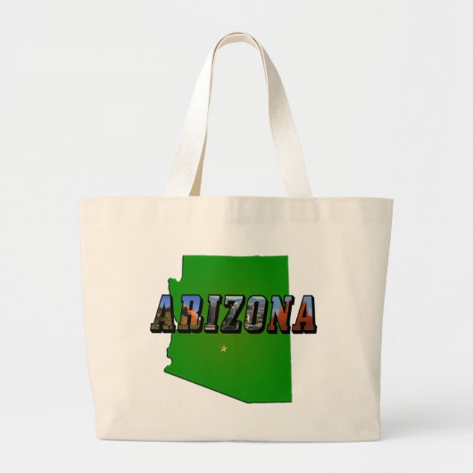 Grand Tote Bag Carte et texte de l'image de l'Arizona (Devant)
