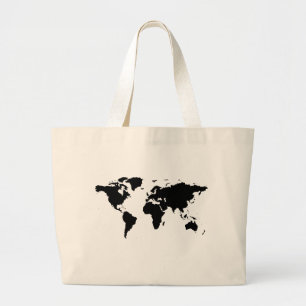 Grand Tote Bag carte graphique noire du monde
