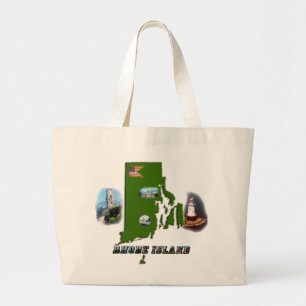 Grand Tote Bag Carte, photos et texte de l'île de Rhode