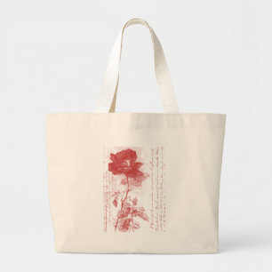 Grand Tote Bag Carte postale Rose rouge