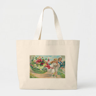 Grand Tote Bag Cartes de vœux de Pâques Vintage
