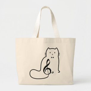 GRAND TOTE BAG CAT ET MUSIQUE NOTE