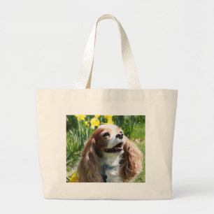 Grand Tote Bag Cavalier King Charles Spaniel Blenheim souriant