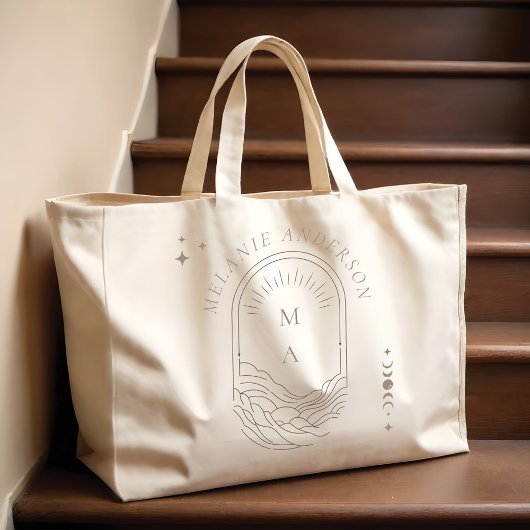 Grand Tote Bag Céleste Moon Star Monogramme Boho Bridesmaid Nom