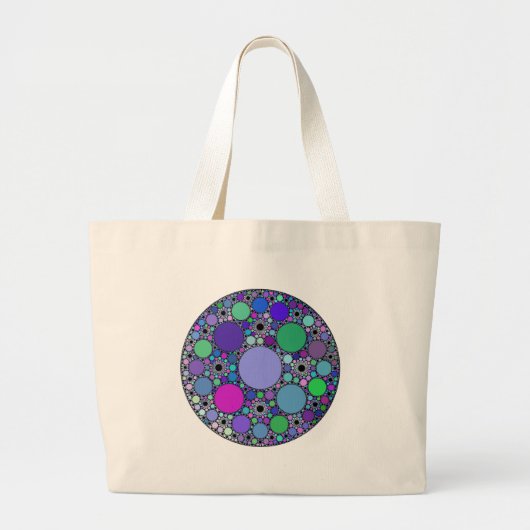 Grand Tote Bag Cercles fractaux en bleu rose violet vert (Devant)