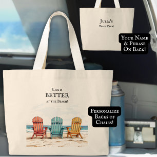 Grand Tote Bag Chaises de plage en aquarelle personnalisées