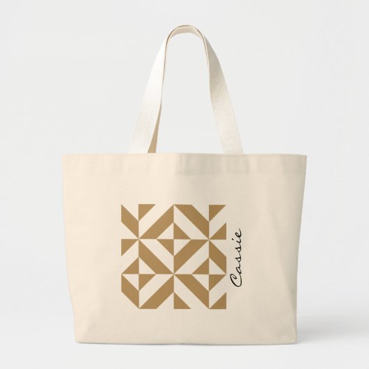 Grand Tote Bag Chaleureux Brown Personnalisé Nom du cube de décor (Devant)