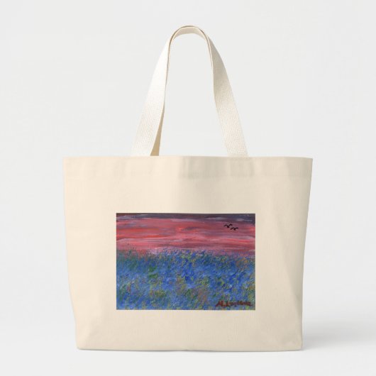 Grand Tote Bag Champ bleu au coucher du soleil (Devant)