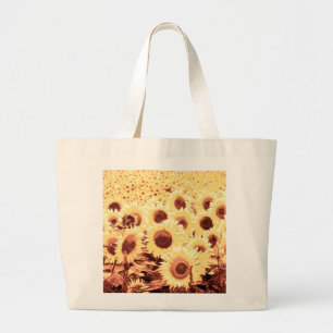 Grand Tote Bag Champ de tournesol - brun, or et jaune