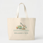 Grand Tote Bag Chariot de construction Camion vert doux Nom du ga (Devant)