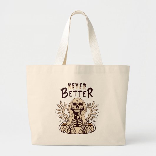 Grand Tote Bag Charme éffrayant avec squelette d'Halloween jamais (Devant)