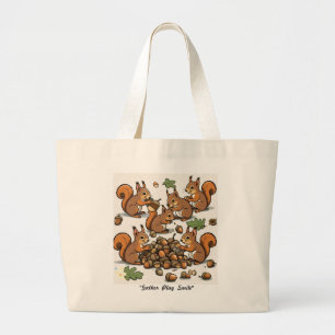 Grand Tote Bag "Chasse au maïs aux écureuils colorés"