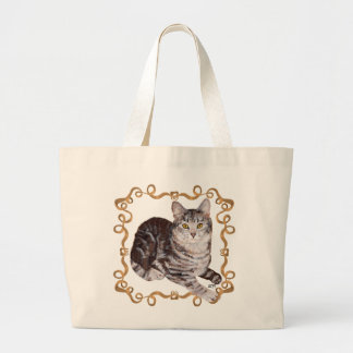 Grand Tote Bag Chat américain à poils courts ruban marron