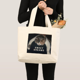 Grand Tote Bag Chat couché Cute Calico au-dessus de l'épaule