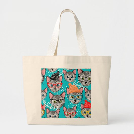 Grand Tote Bag Chat dans le casquette (Devant)
