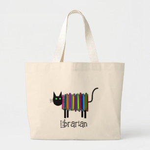 Grand Tote Bag Chat de livre de bibliothèque