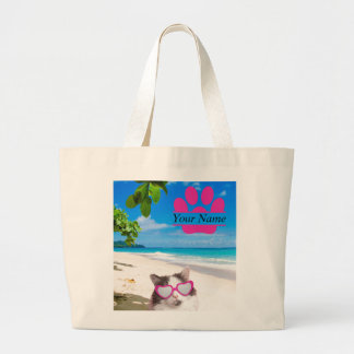 Grand Tote Bag Chat de plage personnalisé Jumbo Fourre-tout