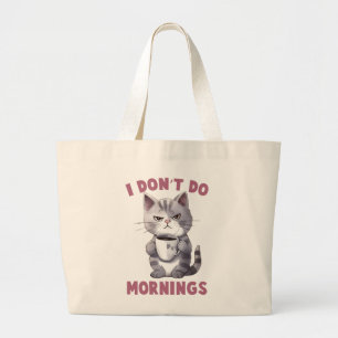 Grand Tote Bag Chat en colère - Je ne fais pas les matins