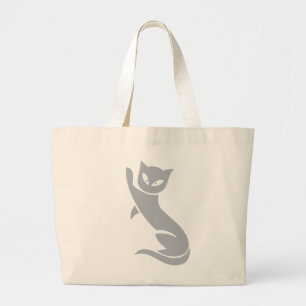 Grand Tote Bag Chat gris élégant