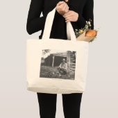 Grand Tote Bag Chat mangeant hors d'une boîte de café (Devant (produit))