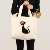 Grand Tote Bag Chat noir à Santa Hat (Devant (produit))