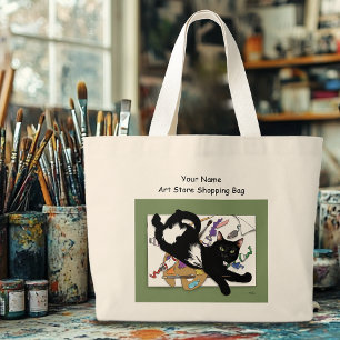 Grand Tote Bag Chat noir de l'artiste