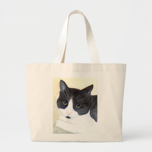 Grand Tote Bag Chat noir et blanc (Devant)