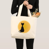 Grand Tote Bag Chat noir et lune jaune Halloween Art (Devant (produit))