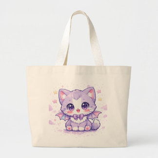 Grand Tote Bag Chat pastel chauve-souris Kawaii Chat aux ailes de