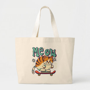 Grand Tote Bag Chat qui fait du skate en miaulant