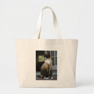 Grand Tote Bag Chat siamois sur le porche