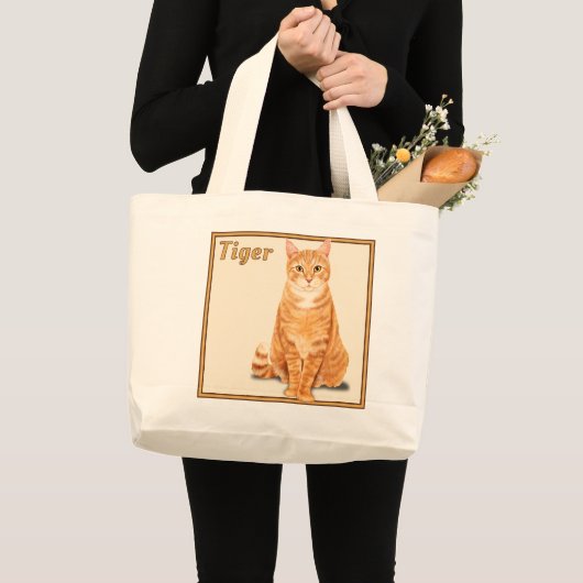 Grand Tote Bag Chat Tiger Tabby Ginger Orange Personnalisé (Devant (produit))